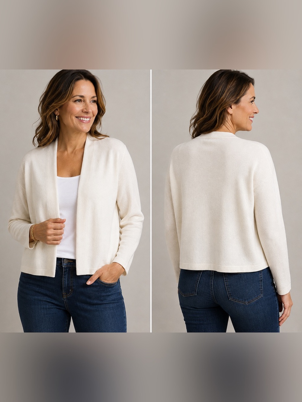 J.Jill Cream/Ivory Open Front Knit Cardigan Sweater Size Medium
